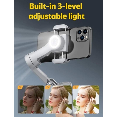Picture of Smart X Pro 3-Axis Smart Gimbal Stabilizer Set With RGB Magnetic Light OLED Display LED Light Focus Wheel Grey Gimbal-White