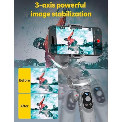 Picture of Smart X Pro 3-Axis Smart Gimbal Stabilizer Set With RGB Magnetic Light OLED Display LED Light Focus Wheel Grey Gimbal-White