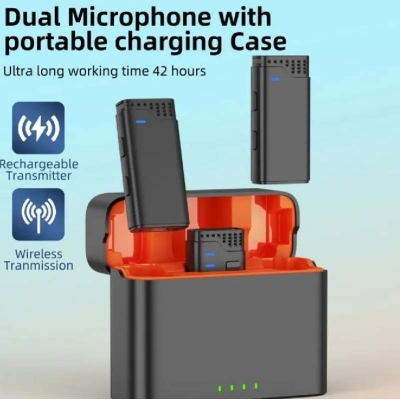 Picture of Jmary MW-16 2.4G Wireless Dual 3 in 1 Wireless Lapel Microphone For 3 in 1 Mic For iPhone Mobile & Camera-Black