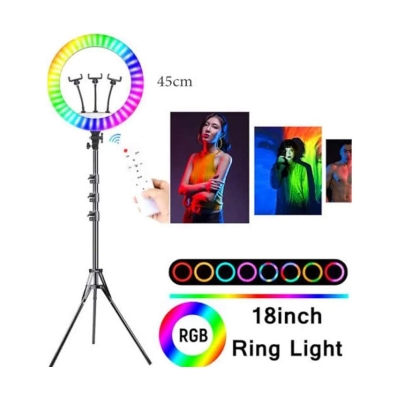 Picture of 18 inches RGB LED Ring Fill Light 45cm /MJ18 /3Phone Holders/Remote/ 7 Ft. Stand Included-18 RGB With Stand