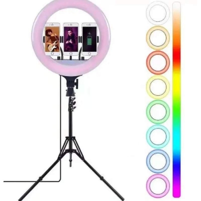 Picture of 18 inches RGB LED Ring Fill Light 45cm /MJ18 /3Phone Holders/Remote/ 7 Ft. Stand Included-18 RGB With Stand