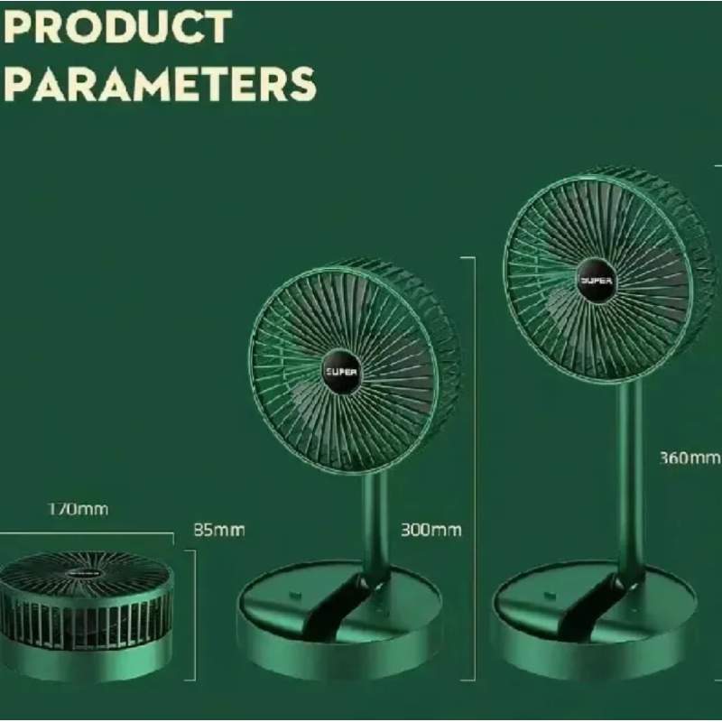 Picture of Product details of Product details of rechargeable Electric Fan Mini Foldable Telescopic Fan Low Noise Portable Folding Telescopic Small Desktop Fan  Features:  cover net is detachable, the fan blades can be wiped, and it is easy to clean.  Easy to Operat-Green