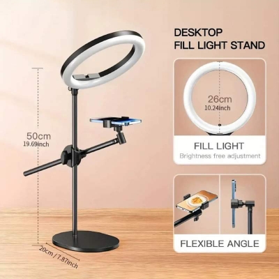 Picture of 26cm LED Ring Light with Desktop Stand & Mobile Holder | Adjustable Fill Light for Live Streaming, YouTube, TikTok & Makeup-Black
