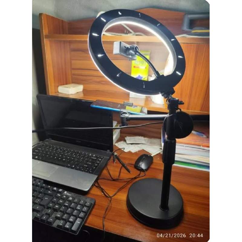 Picture of 26cm LED Ring Light with Desktop Stand & Mobile Holder | Adjustable Fill Light for Live Streaming, YouTube, TikTok & Makeup-Black