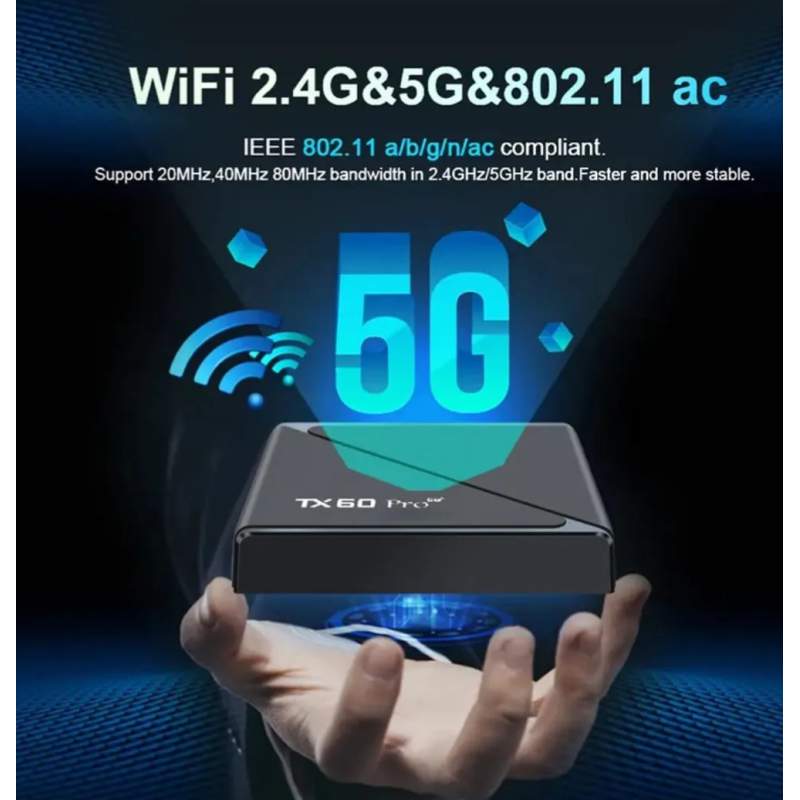 Picture of TX 60 Pro With Display 24K ULTRA HD Android Smart TV Box Voice Remote, Bluetooth, Free Dish Channel Warranty,Life time free Dish With 90 Days Warrenty-Black