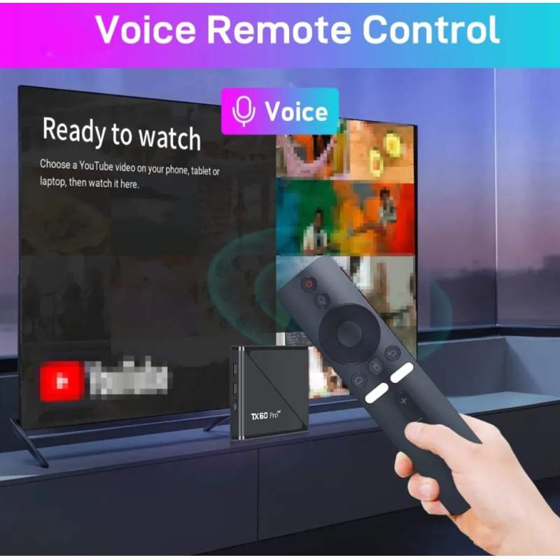 Picture of TX 60 Pro With Display 24K ULTRA HD Android Smart TV Box Voice Remote, Bluetooth, Free Dish Channel Warranty,Life time free Dish With 90 Days Warrenty-Black