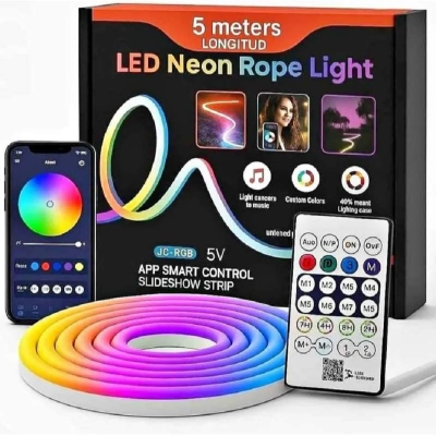 Picture of 5 Meter/16 feet RGB Neon Light with App & Remote Control Magic RGB Neon Strip Light(havy duty)-Multicolor