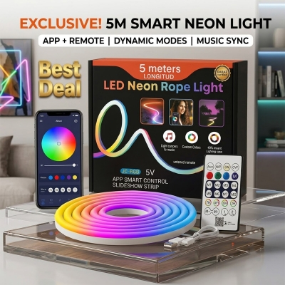 Picture of 5 Meter/16 feet RGB Neon Light with App & Remote Control Magic RGB Neon Strip Light(havy duty)-Multicolor