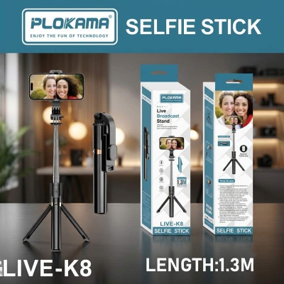 Picture of Plokama LIVE-K8 1.3M Selfie Stick & Tripod-Black
