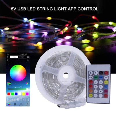 Picture of RGB LED Strip Light with Remote Control - USB Powered Multicolor LED Lights for Room Decoration, Gaming Setup, and Home Decor (5V)-Multicolor