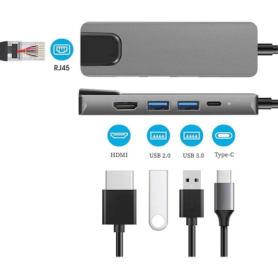 Picture of Typ c  5 in 1 USB C Docking Station with 4K HDMI, RJ45 Ethernet, USB3.0, 100W PD, Compatible with MacBook Pro/Air, IPad Pro, IPad Mini 6, Surface Pro and More Type C Devices-Silver