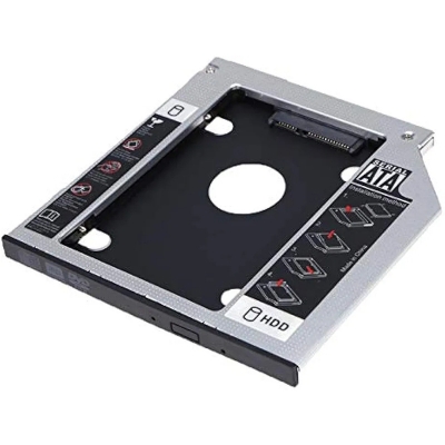 Picture of 9.5mm SATA HDD/SSD caddy. It's designed to replace a laptop's optical drive, allowing for the installation of a second 2.5-inch hard drive or solid-state drive