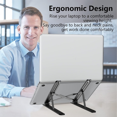 Picture of Laptop Stand for Desk, Adjustable Laptop Riser ABS+Silicone Foldable Portable Notebook Holder, Ventilated Cooling Notebook Mount Computer Stand for 10-17.6” Laptops,Tablets-Black-Black
