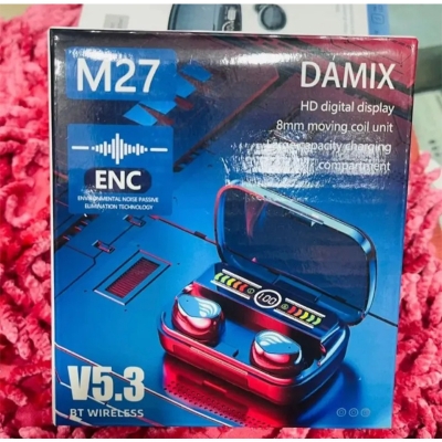 Picture of M27 TWS Wireless Bluetooth 5.3 Earbuds with noise cancelling features waterproof 9D stereo touch control system.-Multicolor