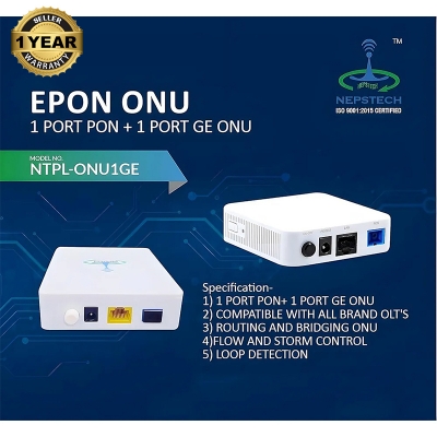 Picture of DBC - E PON ONU (Optical Network Unit) with Voice | GPON + EPON | Fiber ONU | Auto Configuration & Detecting | 1GE ethernet Interface+1POT (Model NO.-XPON1GEV)-Multicolor