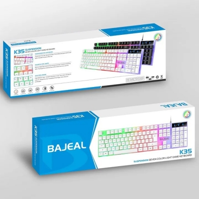 Picture of BAJEAL T350 Luminous USB Keyboard & Mouse SetComputer Gaming Mechanical Feel Floating Rainbow Backlight-Multicolor