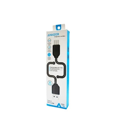Picture of Anker PowerLine Select USB-C Cable with Lightning Connector, which is designed for fast charging and data transfer with devices. -Black