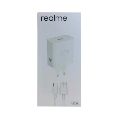 Picture of Realme 33W SuperVOOC Fast Charging PD Power Adapter, which includes a USB to Type-C cable. -Multicolor