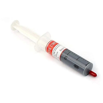 Picture of syringe of thermal paste, also known as thermal grease or heat sink compound. 