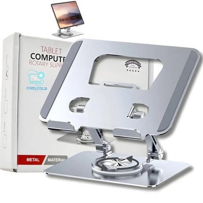 Picture of COOLCOLD Tablet Stand, 360 Rotating Portable Aluminum Adjustable Folding Tablet Stand Holder for I Pad, Tablet, Smartphones, Flexible Rotation Stand for Bad, Table, Office, Home Floor Stand (Grey)-Silver