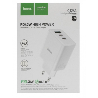 Picture of Hoco C126A PD40W High Power Fast Charger with three ports (2C1A-Multicolor