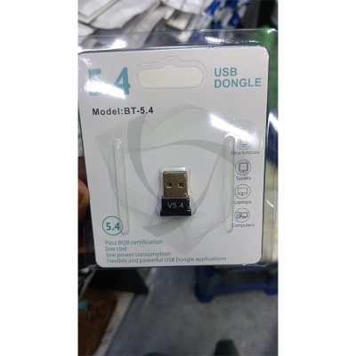 Picture of BT-5.4 USB Dongle, which is a Bluetooth adapter designed for wireless connectivity. -Black