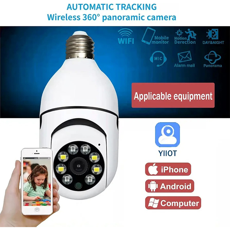 Picture of Light Bulb Camera,Wireless Wifi Light Bulb Camera Security Home 5G WiFi 360 Panoramic IP Surveillance Camera with Human Motion Detection and Alarm,Two-Way Audio Night Vision-White