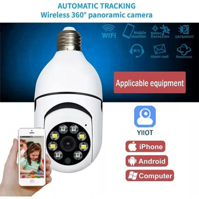 Picture of Light Bulb Camera,Wireless Wifi Light Bulb Camera Security Home 5G WiFi 360 Panoramic IP Surveillance Camera with Human Motion Detection and Alarm,Two-Way Audio Night Vision-White