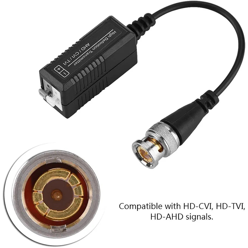 Picture of BNC video balun, a device used in CCTV systems-Black