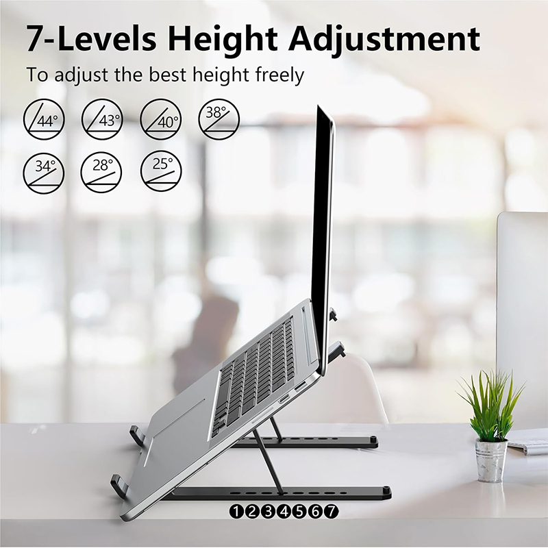 Picture of Laptop Stand for Desk, Adjustable Laptop Riser ABS+Silicone Foldable Portable Notebook Holder, Ventilated Cooling Notebook Mount Computer Stand for 10-17.6” Laptops,Tablets-Black-Black