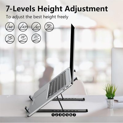 Picture of Laptop Stand for Desk, Adjustable Laptop Riser ABS+Silicone Foldable Portable Notebook Holder, Ventilated Cooling Notebook Mount Computer Stand for 10-17.6” Laptops,Tablets-Black-Black