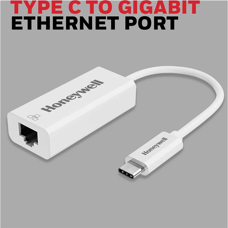 Picture of Type-C Ethernet Adapter, which allows for a high-speed network connection for laptops or desktops via a USB port-Black