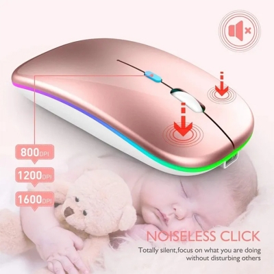 Picture of Wireless Mouse 2.4Ghz Bluetooth Rechargeable Mouse Silent LED Backlit USB Gaming Mouse 1600DPI Mice for Compter PC Laptop