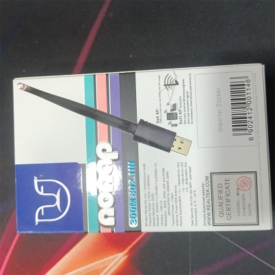 Picture of W114 WiFi adapter. It plugs into a computer's USB port to enable wireless internet connectivity.-Black