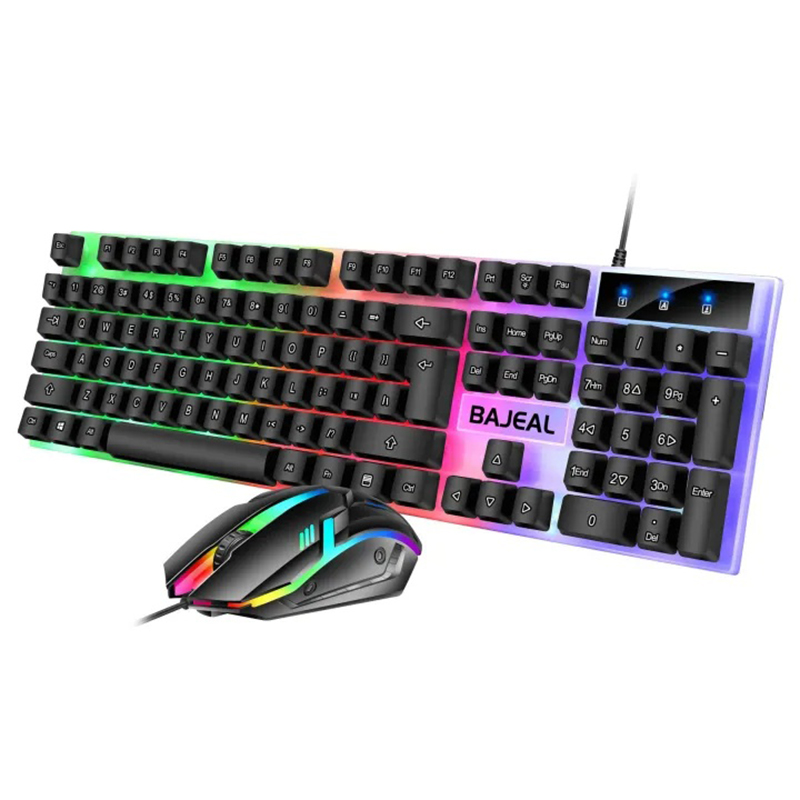 Picture of BAJEAL T350 Luminous USB Keyboard & Mouse SetComputer Gaming Mechanical Feel Floating Rainbow Backlight-Multicolor