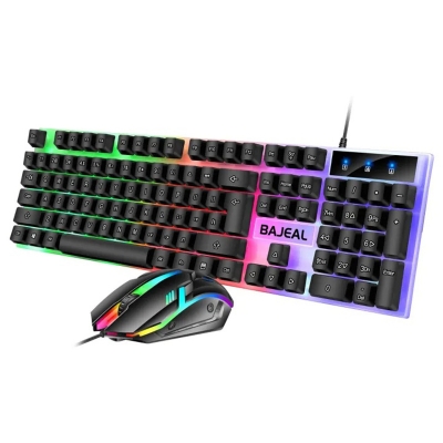 Picture of BAJEAL T350 Luminous USB Keyboard & Mouse SetComputer Gaming Mechanical Feel Floating Rainbow Backlight-Multicolor