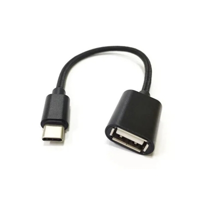 Picture of Type-C OTG (On-The-Go) cable, model KY-167, designed to connect USB devices to USB-C enabled mobile devices.-Black
