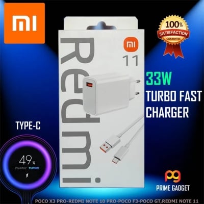 Picture of Xiaomi Redmi 33W Fast Charger, which includes a USB Type-C cable.-White