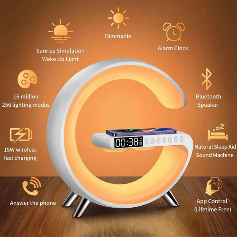 Picture of G63 Smart Light Sound Machine. This device combines several functionalities in one unit, making it a versatile addition to a bedroom or office. -Multicolor