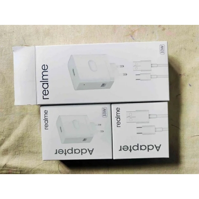 Picture of Realme 33W SuperVOOC Fast Charging PD Power Adapter, which includes a USB to Type-C cable. -Multicolor