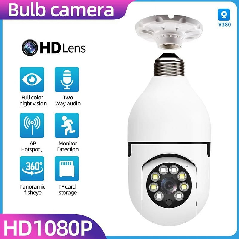 Picture of Wi-Fi-enabled security camera designed to resemble and be installed like a standard light bulb. -White-64GB