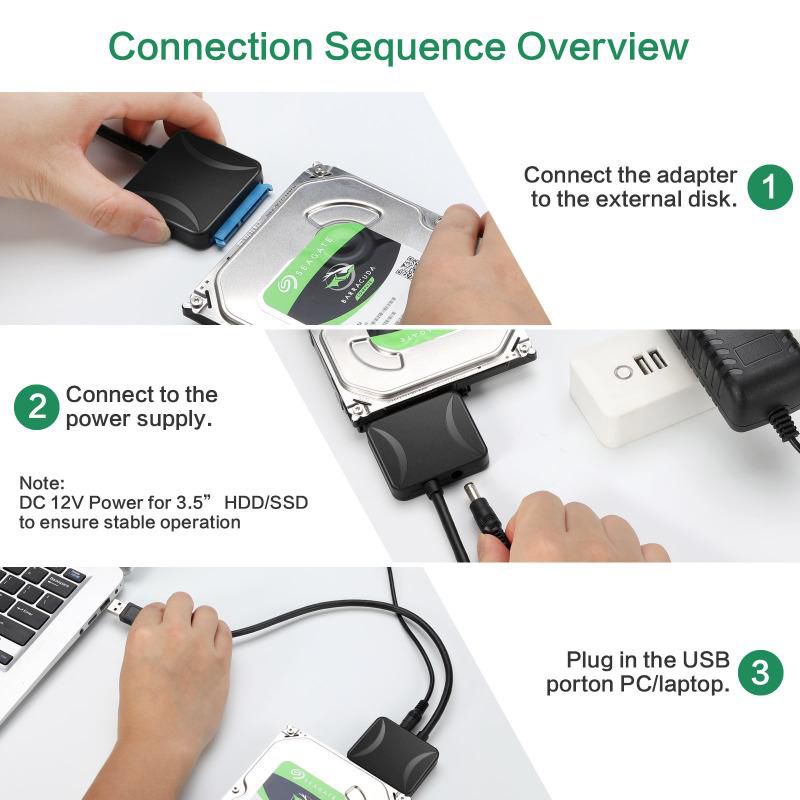 Picture of Ultimate Dual USB 3.0 to SATA III Adapter: Boost Your Data Transfer Speed & Power Efficiency 2026 New-Black