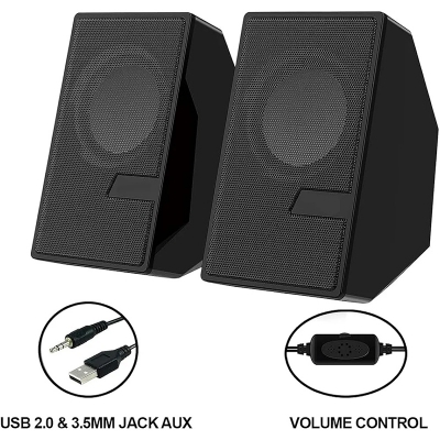 Picture of D7 Mini Speaker system, a portable USB 2.0-channel speaker designed for use with laptops, PCs, MP3 players and other devices-Black