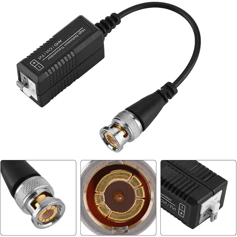 Picture of BNC video balun, a device used in CCTV systems-Black