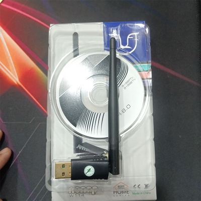 Picture of W114 WiFi adapter. It plugs into a computer's USB port to enable wireless internet connectivity.-Black