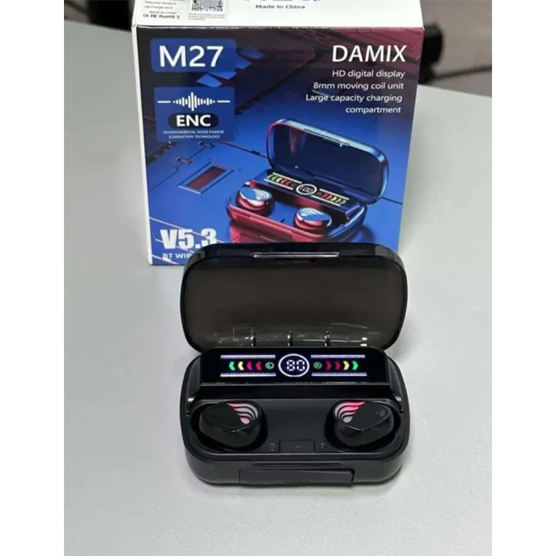 Picture of M27 TWS Wireless Bluetooth 5.3 Earbuds with noise cancelling features waterproof 9D stereo touch control system.-Multicolor