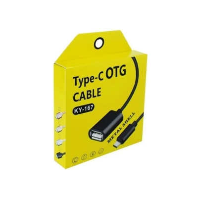 Picture of Type-C OTG (On-The-Go) cable, model KY-167, designed to connect USB devices to USB-C enabled mobile devices.-Black