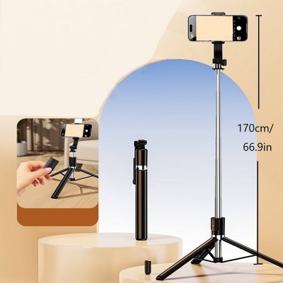 Picture of LIVE-K9 LED Selfie Stick, also known as a Live Broadcast Stand. -Black