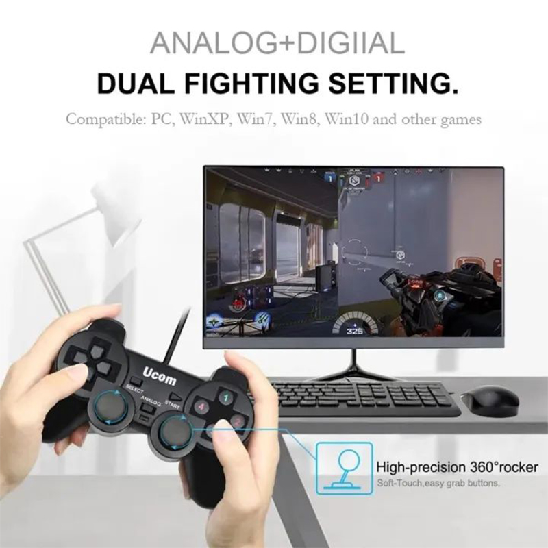 Picture of UCOM PC Dual Vibration Wired Game Controller Gaming Joypad Joystick USB Gamepad Joystick Gamepad Joypad For Win7/ XP For PC Laptop Vibration Gamepads-Black