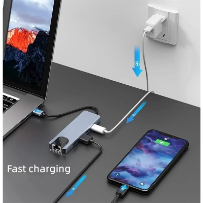 Picture of Typ c  5 in 1 USB C Docking Station with 4K HDMI, RJ45 Ethernet, USB3.0, 100W PD, Compatible with MacBook Pro/Air, IPad Pro, IPad Mini 6, Surface Pro and More Type C Devices-Silver